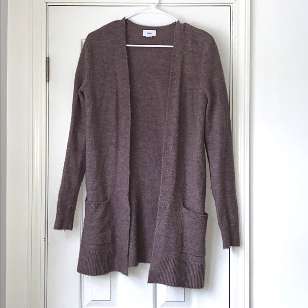 Knit Long Sleeve Sweater Cardigan Purple
